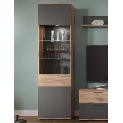 Wohnzimmervitrine modern in Wildeichefarben & Grau 200 cm hoch günstig online kaufen