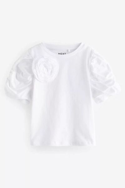 Next T-Shirt T-Shirt mit Puffärmeln und Ansteckblume (1-tlg) günstig online kaufen