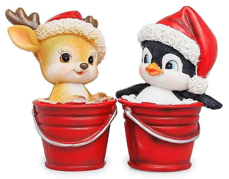 SIKORA Weihnachtsfigur 2er Set Deko Figur Pinguin & Rentier im Eimer Weihna günstig online kaufen