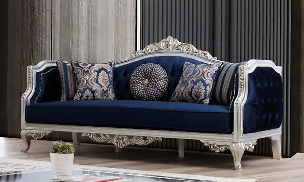 Casa Padrino Sofa Luxus Barock Sofa Blau / Silber / Gold 228 x 90 x H. 110 günstig online kaufen