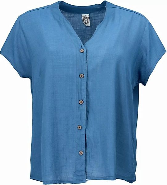 Guru-Shop Longbluse Luftiges Basic Blusentop, kurzarm Bluse - blau alternat günstig online kaufen