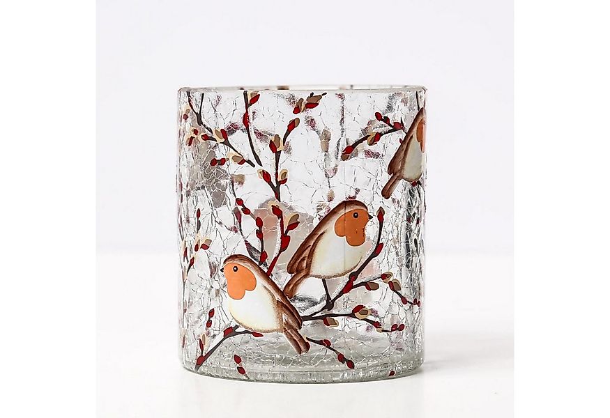 MARELIDA Windlicht Teelichthalter ROTKEHLCHEN Teelichtglas Bruchglasoptik H günstig online kaufen