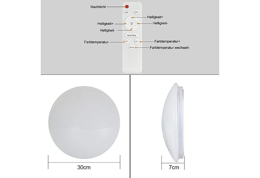 ZMH LED Deckenleuchte Whonzimmer Rund Deckenlampe Modern Sternhimmel Schlaf günstig online kaufen
