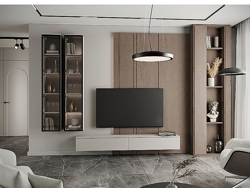 MOEBLINE Wohnwand Medienwand FIVO 3 kaschmir TV-Lowboard Hängevitrinen 3-St günstig online kaufen