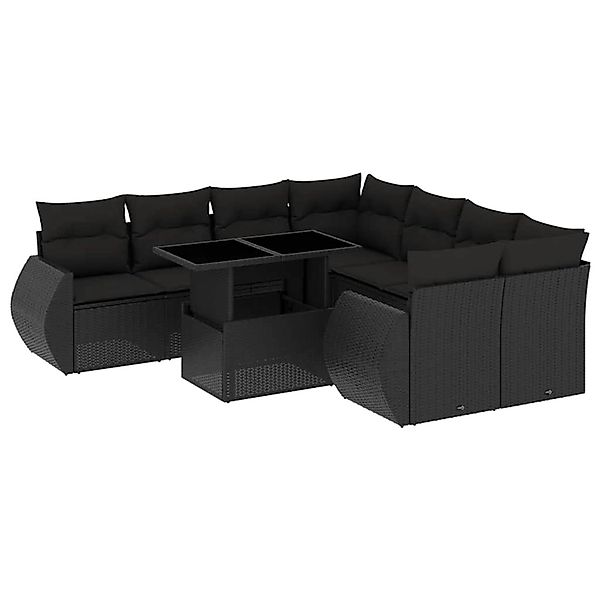 vidaXL 9-Tlg Garten-Sofagarnitur mit Kissen Schwarz Poly Rattan 3268425 günstig online kaufen