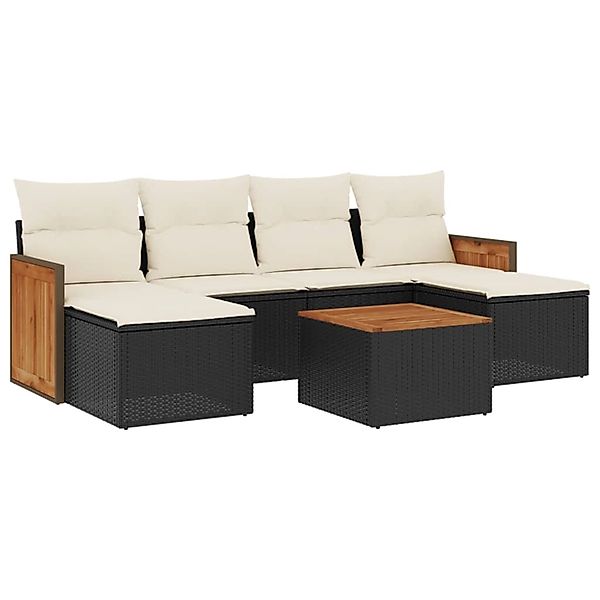vidaXL 7-Tlg Garten-Sofagarnitur mit Kissen Schwarz Poly Rattan 3260306 günstig online kaufen