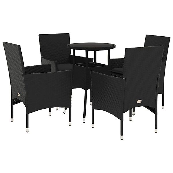 vidaXL 5-Tlg Garten-Essgruppe mit Kissen Schwarz Poly Rattan und Glas 32786 günstig online kaufen
