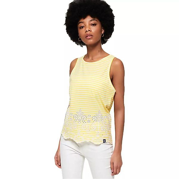 Superdry Lara Broderie Ärmelloses T-shirt S Pale Lemon Stripe günstig online kaufen