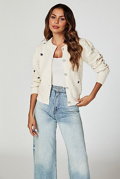 FS Collection Strickjacke Damen Cardigan Strickjacke mit Stickerei – Sterne günstig online kaufen