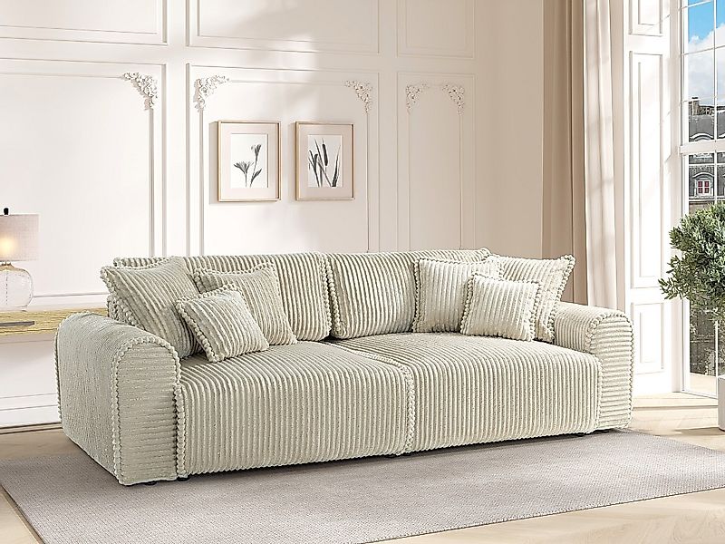 Sofa 4-Sitzer Schlafsofa Komfort - Cord Samt Beige - Tiefe Sitzfläche - TEL günstig online kaufen