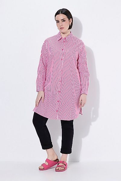 Ulla Popken Hemdbluse Hemdbluse Streifen Hemdkragen A-Linie Langarm günstig online kaufen