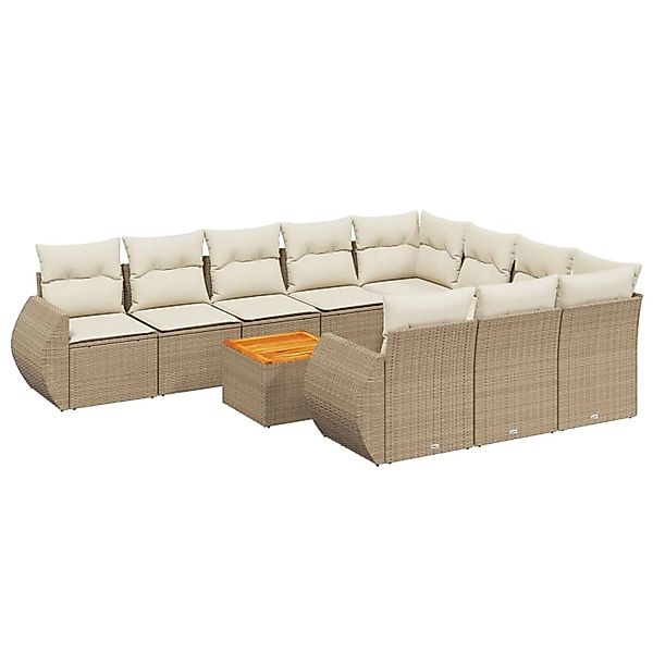 vidaXL 11-Tlg Garten-Sofagarnitur mit Kissen Beige Poly Rattan 3257514 günstig online kaufen