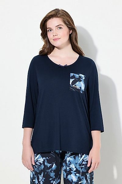 Ulla Popken Pyjamaoberteil Pyjamashirt U-Boot-Ausschnitt 3/4-Arm Biobaumwol günstig online kaufen