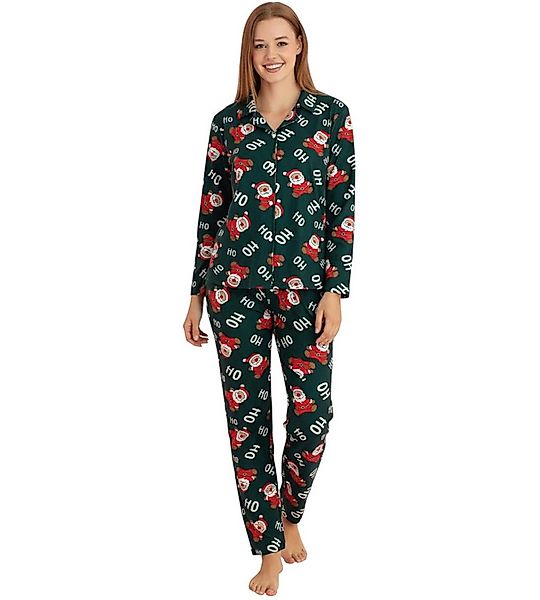 fashionshowcase Pyjama Damen Weihnachts-Schlafanzug Winter Hausanzug Santa günstig online kaufen