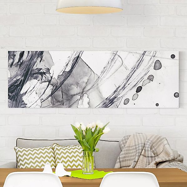 Leinwandbild Abstrakt - Panorama Sonar Schwarz Weiß I günstig online kaufen