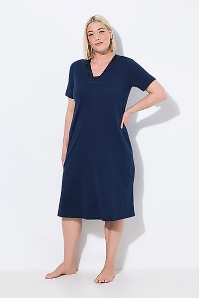 Ulla Popken Nachthemd Nachthemd Satin-Zierblende V-Ausschnitt günstig online kaufen