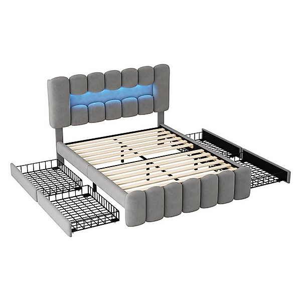Rutaqian Stauraumbett Polsterbett Doppelbett 160 x 200 cm mit 4 Schubladen, günstig online kaufen