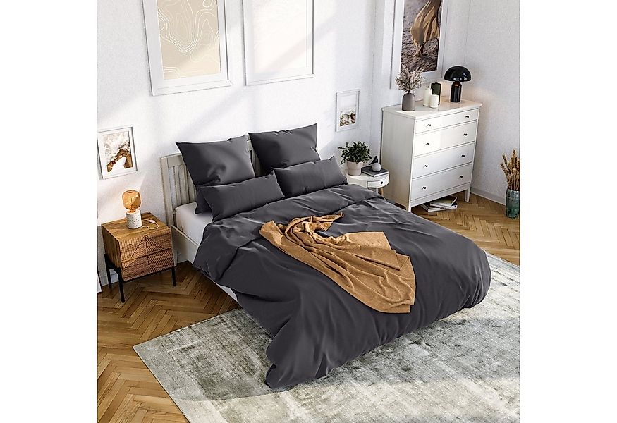 Wolkenfeld Bettwäsche Mikrofaser 4 tlg - Allergiker Bettwäsche einfarbig - günstig online kaufen