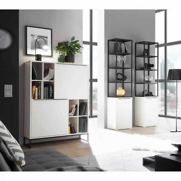 Lomadox Wohnzimmer Set Highboard mit zwei Regalen LIVORNO-05 in weiß matt l günstig online kaufen
