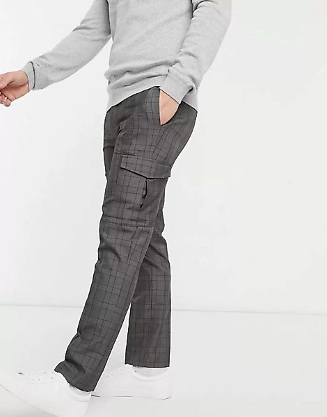 Burton Menswear – Elegante, karierte Hose in Grau mit Cargo-Taschen günstig online kaufen