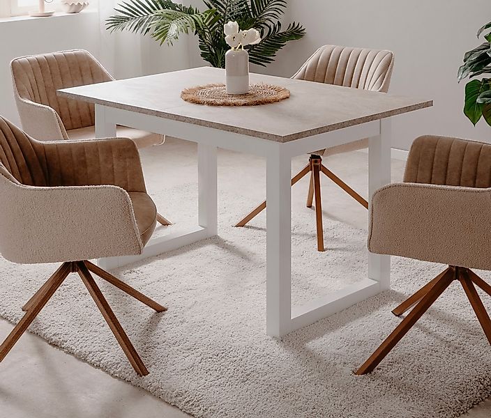 Furn.Design Esstisch Visby (in weiß mit Sandstein, ausziehbar 120 bis 160 c günstig online kaufen