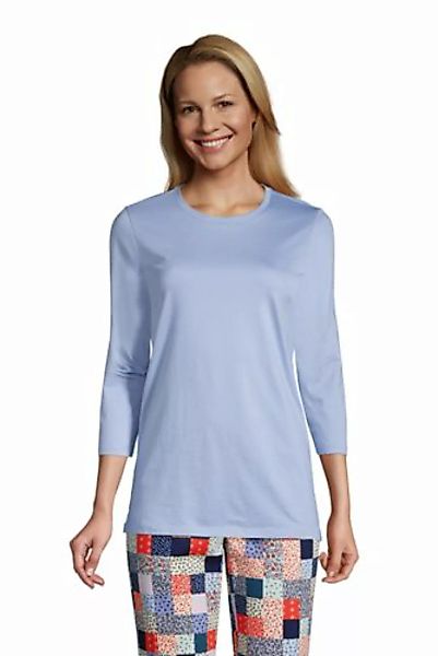 Supima-Shirt mit 3/4-Ärmeln in Petite-Größe, Damen, Größe: M Petite, Blau, günstig online kaufen