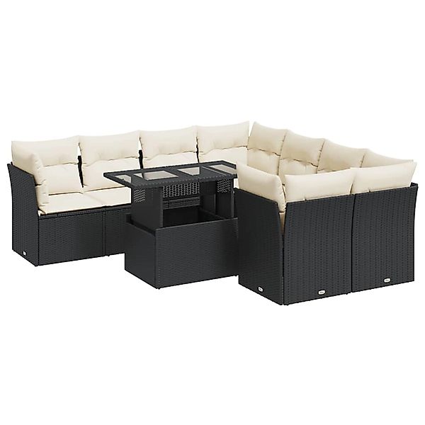 vidaXL 9-Tlg Garten-Sofagarnitur mit Kissen Schwarz Poly Rattan 3326127 günstig online kaufen