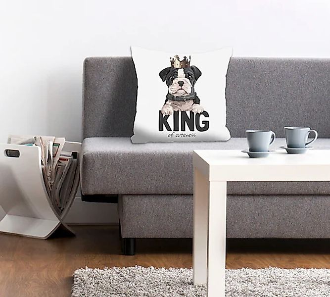 queence Dekokissen »KING OF CUTENESS«, mit einem Hund mit Krone, Kissenhüll günstig online kaufen
