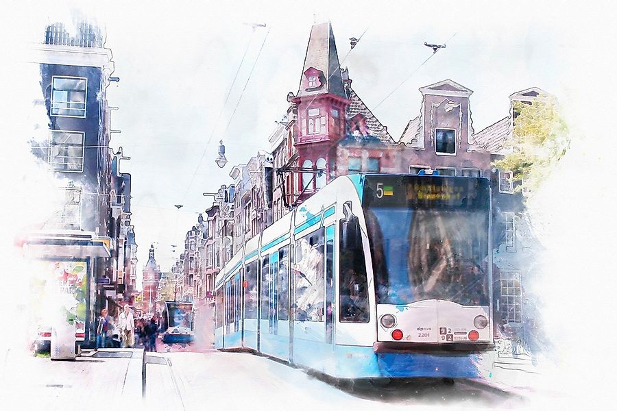 queence Leinwandbild "Straßenbahn" Städte  Zugbilder  Züge Premium-Leinwand günstig online kaufen