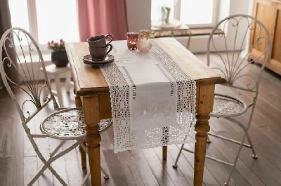 HOME Living Tischläufer Rosenstickerei Tischläufer weiß günstig online kaufen