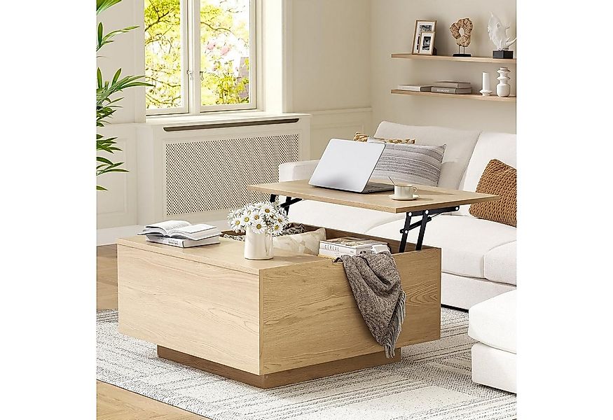 FABATO Couchtisch eckig, höhenverstellbar mit verstecktem Staufach, Landhau günstig online kaufen