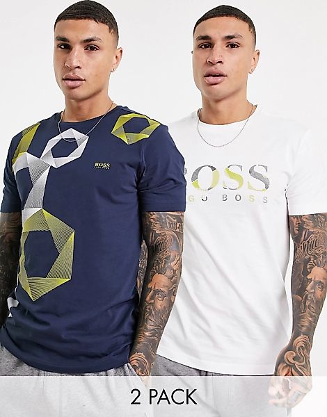 BOSS – Athleiruse – 2er-Pack T-Shirts in Weiß mit großem Logo-Mehrfarbig günstig online kaufen