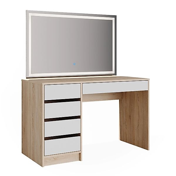 Vicco Schminktisch Sherry Weiß/Sonoma/Sonoma 120 cm mit LED-Spiegel günstig online kaufen