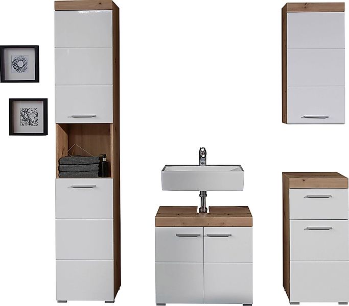 welltime Badmöbel-Set "Avena", (Set, 4 St.), Badmöbel - Hochschrank, Waschb günstig online kaufen