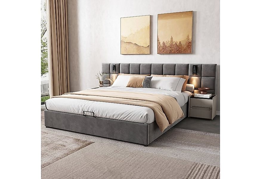 OKWISH Polsterbett Doppelbett Jugendbett Bett Stauraumbett gepolsteres Bett günstig online kaufen