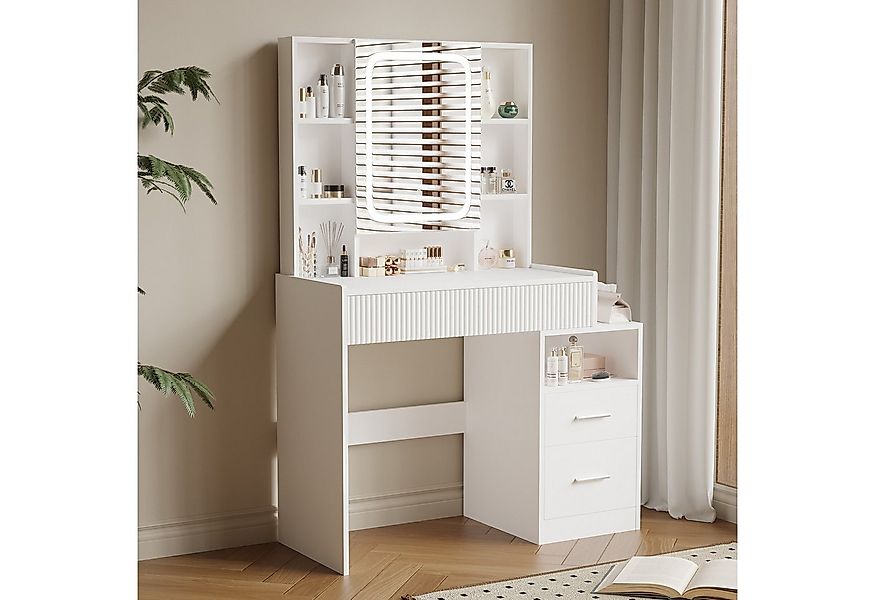 HOMAVO Schminktisch mit LED-Spiegel, 3 Schubladen & 8 offenen Fächern, 96,5 günstig online kaufen