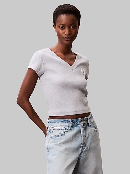 Calvin Klein Jeans T-Shirt "A- SS WOVEN LABEL RIB VNECK TEE", mit gewebtem günstig online kaufen