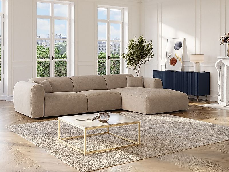 Ecksofa mit Schlaffunktion - Ecke rechts - Cord fein gerippt - Beige - POGN günstig online kaufen