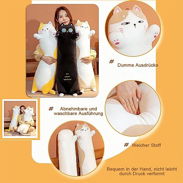 zggzerg Tierkuscheltier Langes Katzen Körperkissen Plüsch-Kuschelkissen wei günstig online kaufen