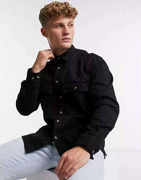 ASOS DESIGN – Hemdjacke aus Twill in Schwarz günstig online kaufen