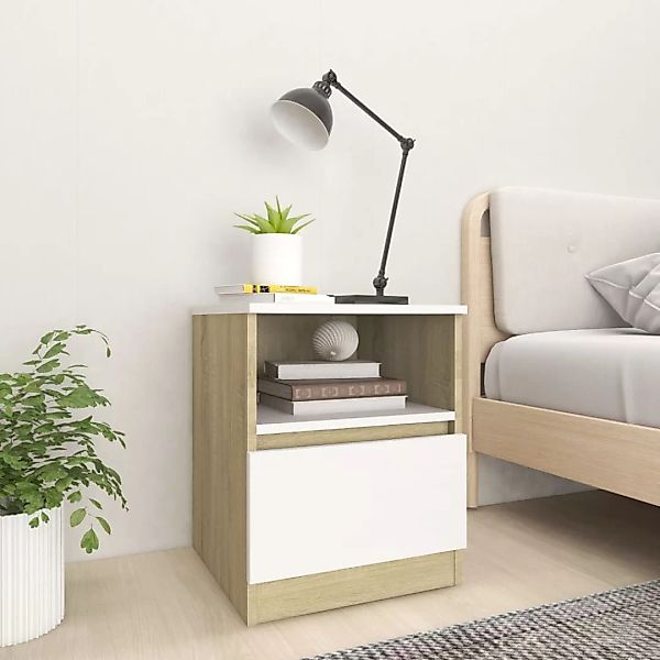 Nachttisch Weiß Und Sonoma-eiche 40x40x50 Cm Spanplatte günstig online kaufen