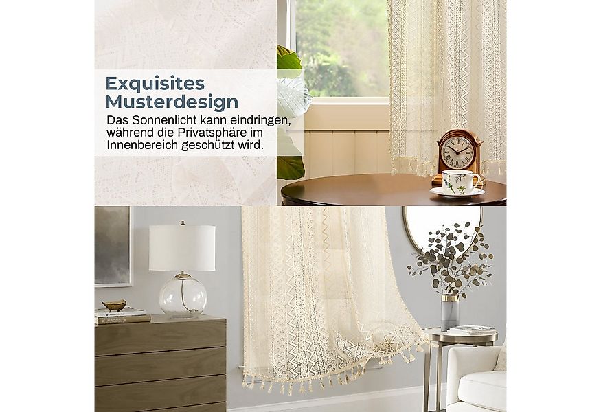 Qelus Gardine Boho Halbtransparent Gardinen Vintage Quaste Rutentasche Vorh günstig online kaufen