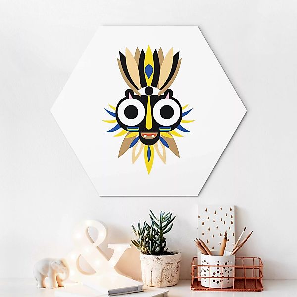 Hexagon-Alu-Dibond Bild Collage Ethno Maske - Große Augen günstig online kaufen