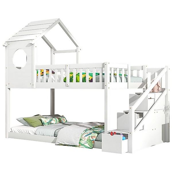 REDOM Etagenbett Doppelbett, Kinderbett in Hausform (90 x 200 cm, ohne Matr günstig online kaufen
