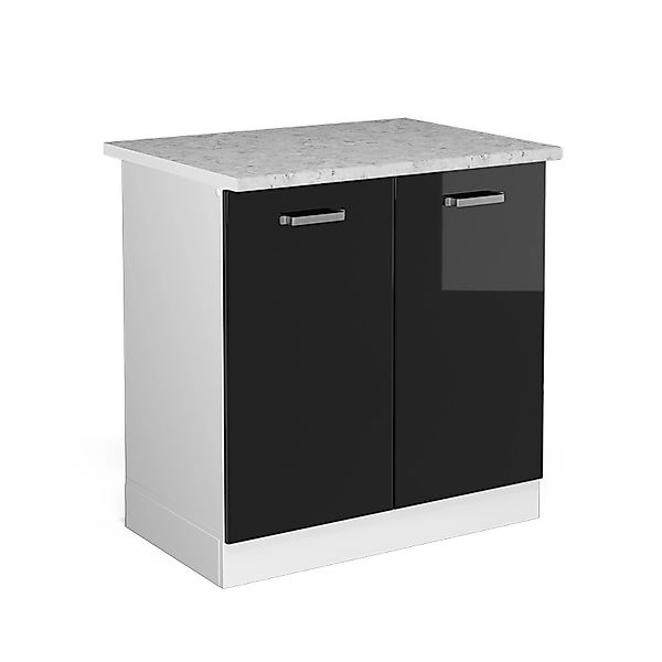 Vicco Spülenunterschrank R-Line Schwarz Hochglanz/Weiß 80 cm AP Marmor günstig online kaufen