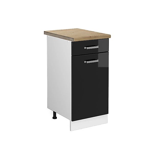 Vicco Küchenunterschrank R-Line Schwarz Hochglanz/Weiß 40 cm AP Eiche günstig online kaufen