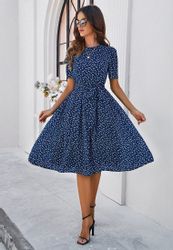 DEBAIJIA Dirndl Damenkleid Kurzarmkleid Punktmuster Knielanges günstig online kaufen