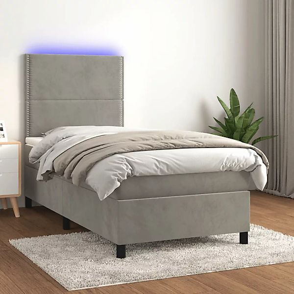 Vidaxl Boxspringbett Mit Matratze & Led Hellgrau 80x200 Cm Samt günstig online kaufen