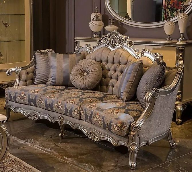 Casa Padrino Sofa Luxus Barock Sofa Grau / Blau / Silber 227 x 93 x H. 117 günstig online kaufen