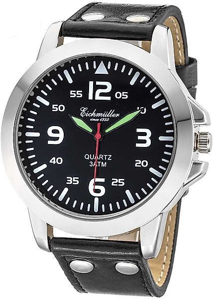 Eichmüller Quarzuhr Herrenuhr mit schwarzem Lederarmband günstig online kaufen